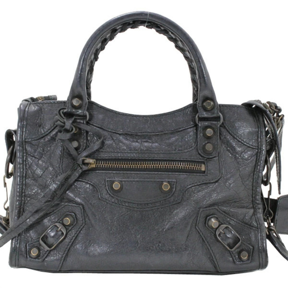 BALENCIAGA City Bag Crossbody Handbag Black Leather Sheepskin Mirror